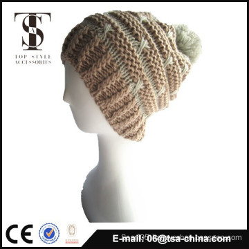 New Arrival ladies acrylic jacquard hat with pom pom